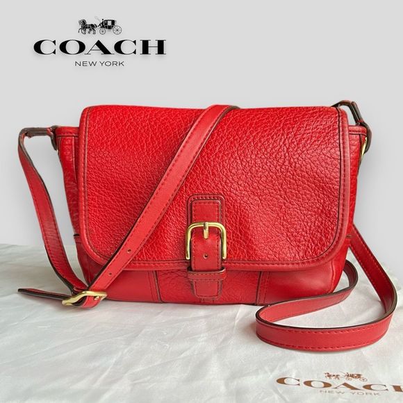 Coach Hadley Luxe Grain Leather Field Crossbody Messenger Bag Bright Red - Picture 1 of 16